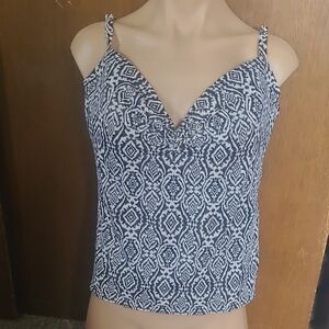 Blue and White Fitted Bustier Camisole